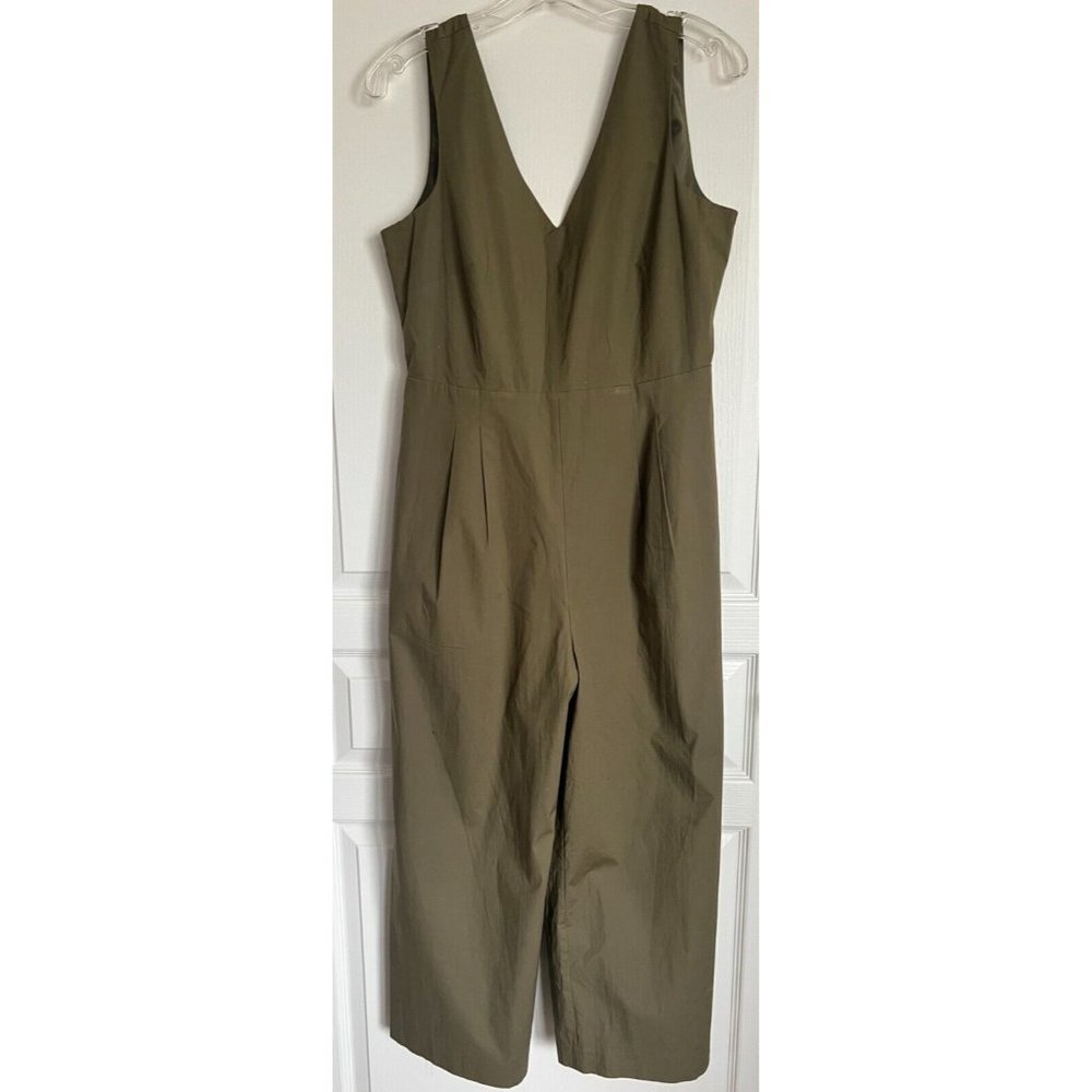 Women's J. Crew Size 8 Olive V-Neck Open Cross Wrap Back Jumpsuit